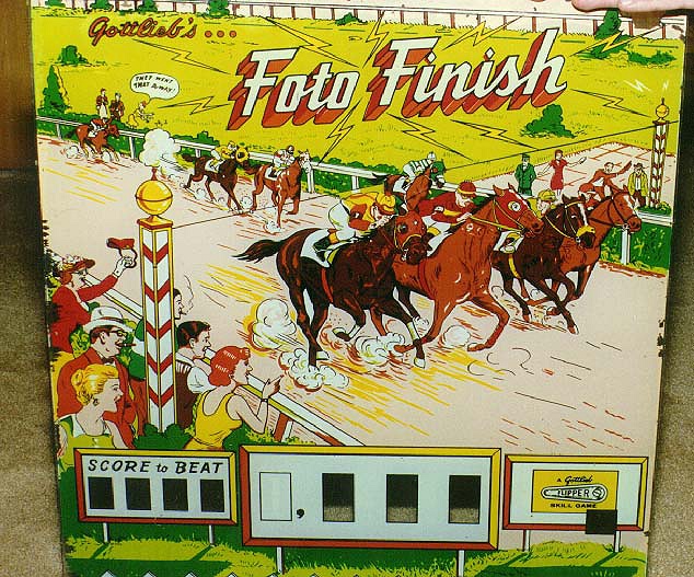 Foto Finish is an electro-mechanical pinball machine released by Gottlieb in 1960. It features a horse racing theme where players try to complete features related to a horse race.