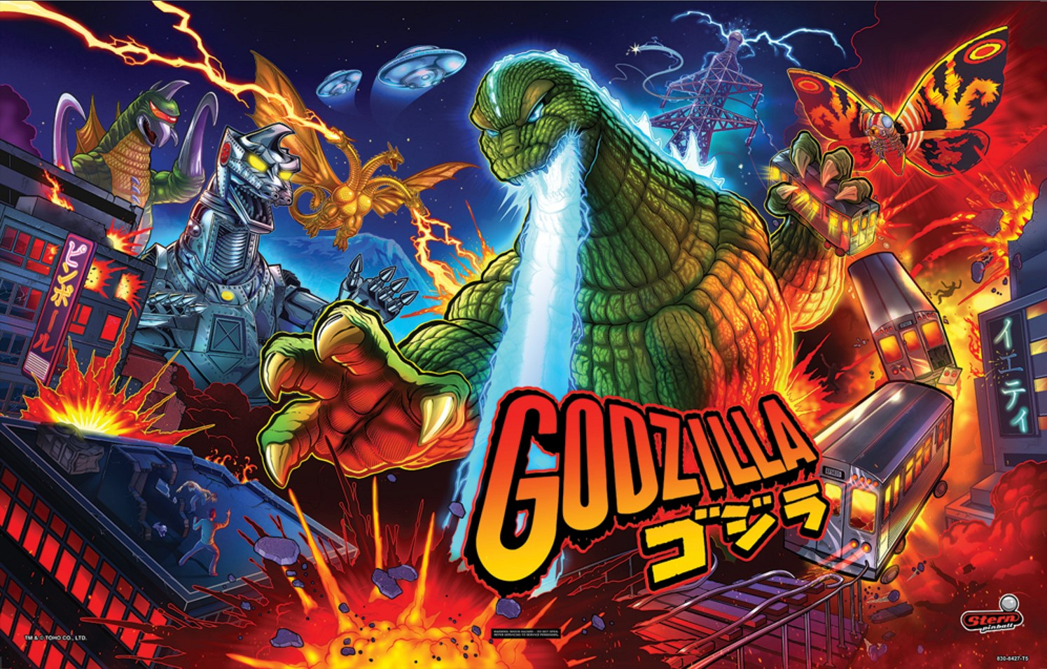 Godzilla (Pro) is a pinball machine released by Stern Pinball in 2021. It is themed after the iconic Godzilla monster franchise, featuring rich artwork, thrilling gameplay, and interactive elements.