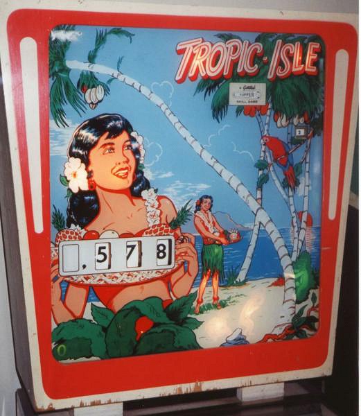 Tropic Isle is a vintage electro-mechanical pinball machine by Gottlieb, released in 1962. Known for its engaging tropical theme, this machine features artwork that captures the essence of an exotic island.