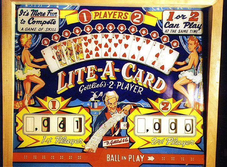 Lite-A-Card is a vintage pinball machine created by Gottlieb in 1960, featuring a card game theme with engaging gameplay elements that were popular in the era.