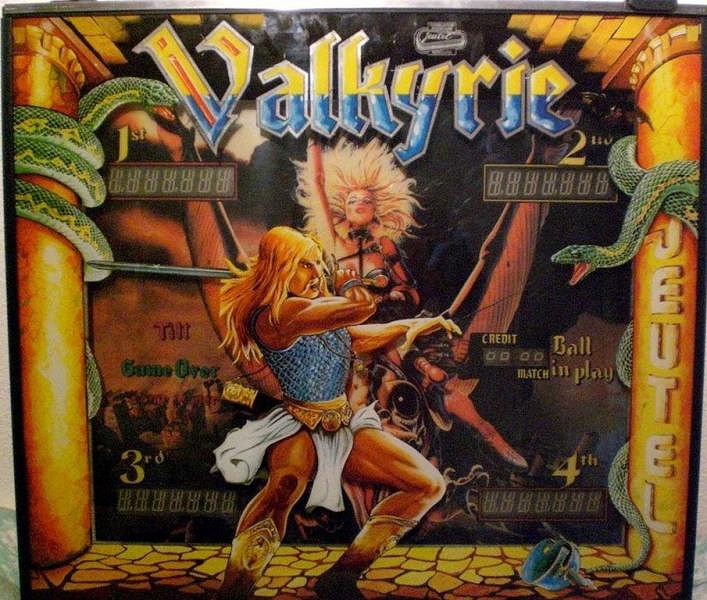 Valkyrie is a pinball machine released by Jeutel in 1981. It features a vibrant fantasy theme with artwork depicting valiant warriors and mythical creatures.