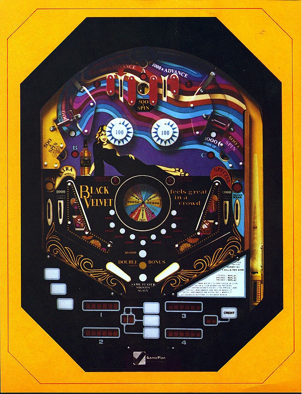 Black Velvet is a classic electromechanical pinball machine released by Game Plan in 1978. It features artwork akin to the black velvet painting style popular in its era.