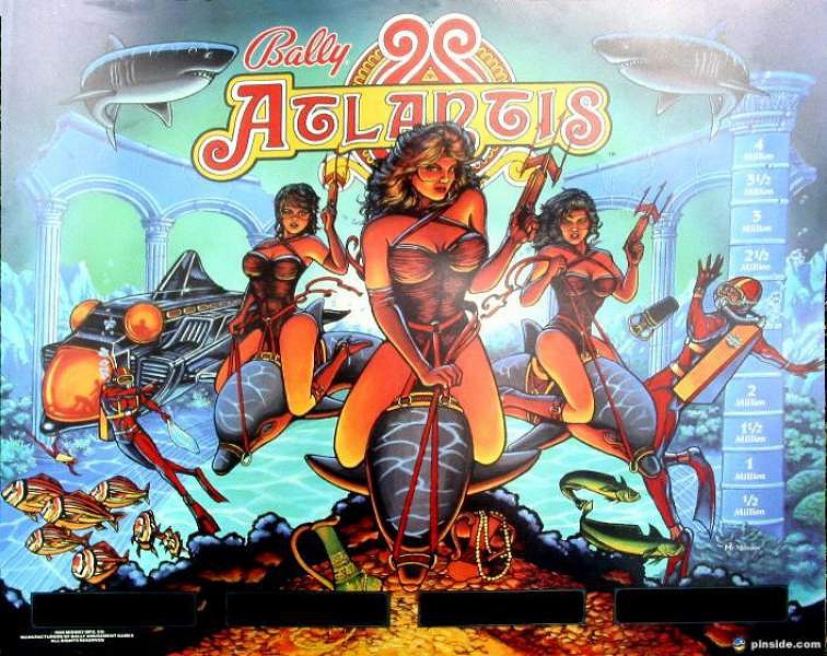 Atlantis is a pinball machine released by Bally in 1989, featuring an underwater adventure theme with vibrant graphics and engaging gameplay.