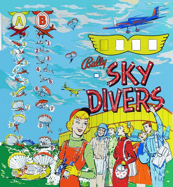 Sky Divers is an electromechanical pinball machine released by Bally in 1964. It features a theme centered around the thrilling sport of skydiving.