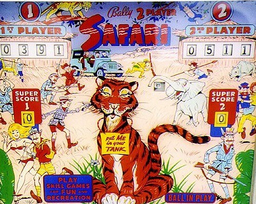 Safari is a classic electro-mechanical pinball machine released by Bally in 1968. It features a wildlife adventure theme.