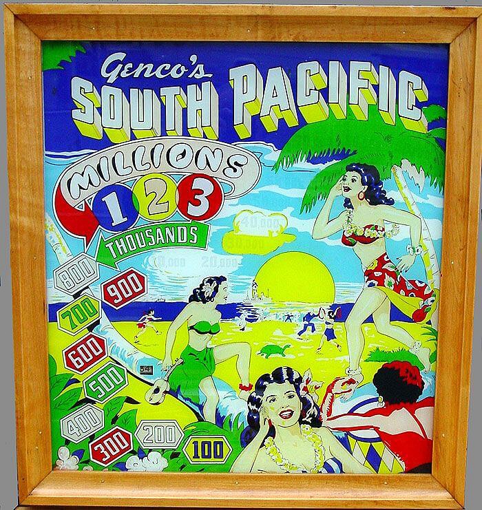 South Pacific is a vintage pinball machine designed and manufactured by Genco in 1950. It features a nautical theme, inspired by the popular Rodgers and Hammerstein musical set in a tropical setting.