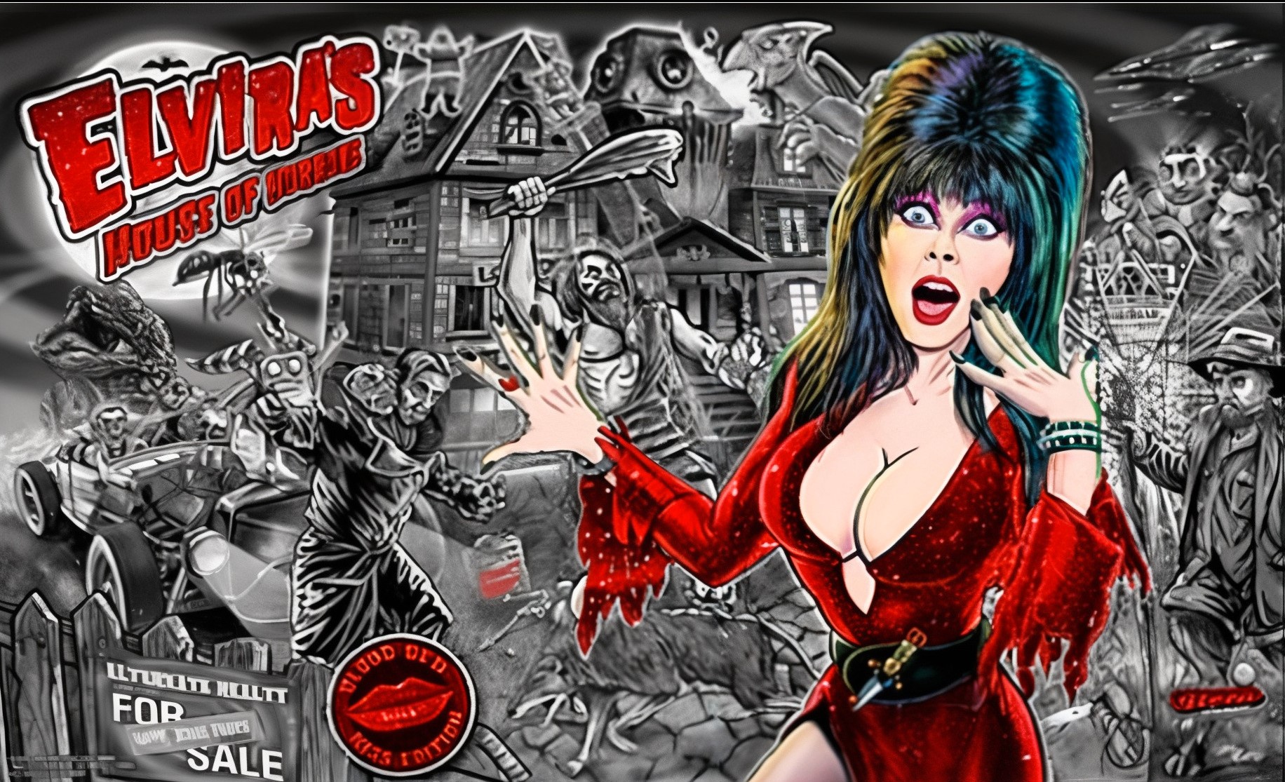 Elvira's House of Horrors (Blood Red Kiss) is a limited edition pinball machine released by Stern in 2023. This edition follows the popular Elvira pinball series, featuring horror-themed gameplay with the character Elvira as the central figure.