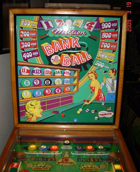 Bank-A-Ball is a classic pinball machine produced by Gottlieb in 1950. It is known for its billiards theme and interesting gameplay mechanics.
