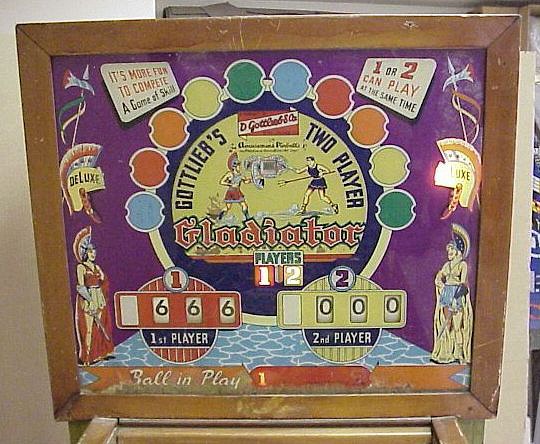 Gladiator is a pinball machine released by Gottlieb in 1955. It features a classic design typical of the mid-1950s era.