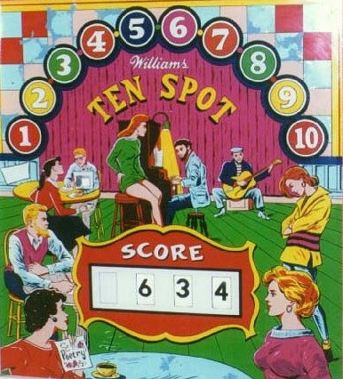 Ten Spot is an electro-mechanical pinball machine released by Williams in 1961. It features a classic design typical of the era with colorful playfield graphics and mechanical components.
