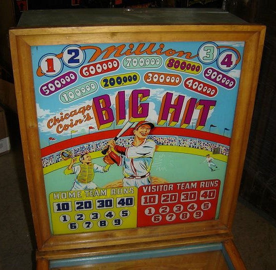 Big Hit is a vintage pinball machine released by Chicago Coin in 1952. It features a baseball theme and classic electro-mechanical gameplay elements typical of the era.