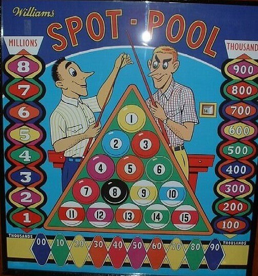 Spot-Pool is a vintage pinball machine released by Williams in 1959. It is an electromechanical game themed around pool, featuring artwork and gameplay elements that emulate the popular billiard sport.
