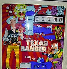 Texas Ranger is an electro-mechanical pinball machine produced by Gottlieb in 1971. It features a Western cowboy theme, typical of the era.