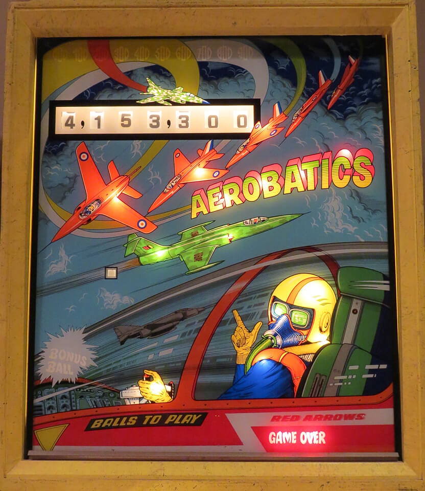 Aerobatics is an electromechanical pinball machine released by Zaccaria in 1977. Known for its vibrant artwork and challenging gameplay.