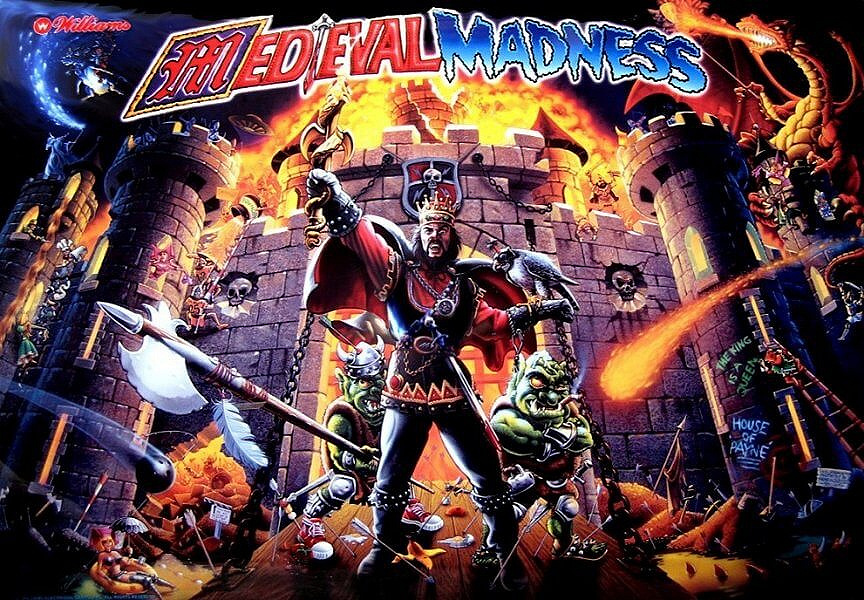 Medieval Madness (Remake) is a modernized version of the classic pinball machine by Williams, recreated by Chicago Gaming. It is known for its whimsical medieval theme and fun features.
