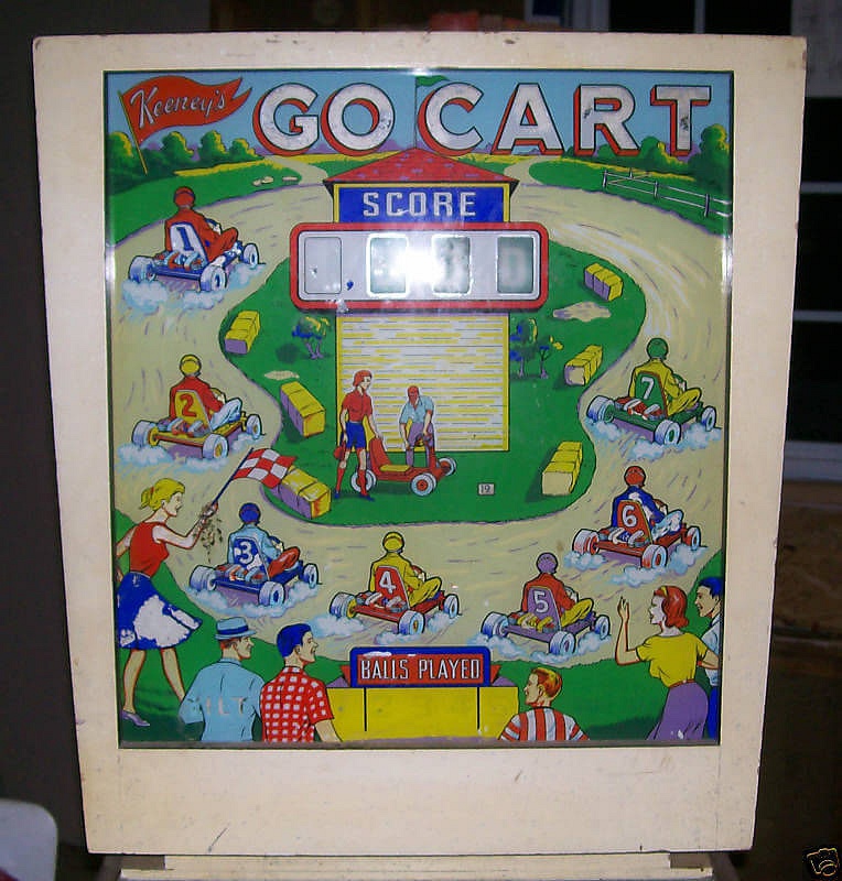 The Go-Cart pinball machine is a vintage electromechanical game produced by Keeney in 1963. It's themed around a go-kart racing event.