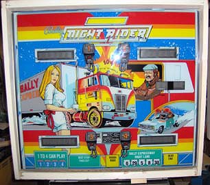 Night Rider is a classic pinball machine released by Bally in 1976. It features a trucker theme with a large 18-wheeler truck depicted on the backglass.