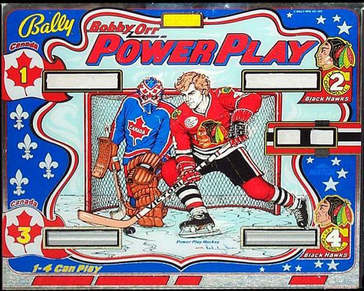 A classic pinball machine designed by Bally, themed around the legendary hockey player Bobby Orr.