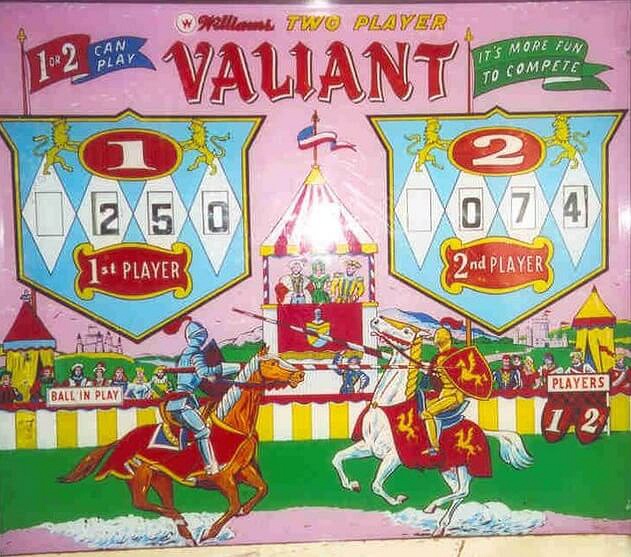 Valiant is a pinball machine produced by Williams in 1962. It features a classic design characteristic of the early '60s pinball machines.