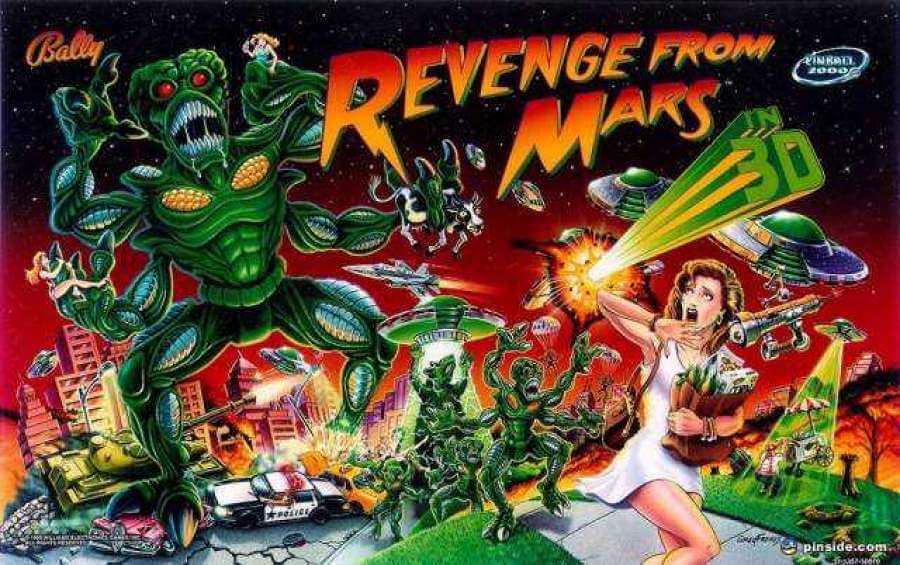 Revenge From Mars is a 1999 pinball machine designed by George Gomez and manufactured by Bally. It is notable for being the first machine to use the Pinball 2000 platform, which integrates a video monitor with the physical playfield.