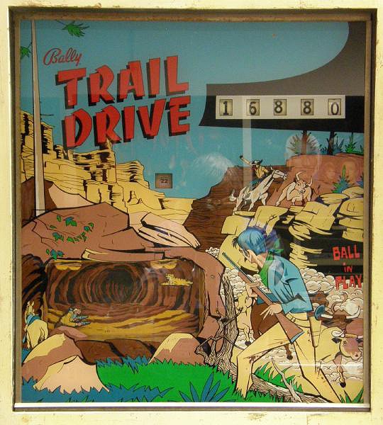 Trail Drive is an electromechanical pinball machine released by Bally in 1970. It features a Western theme with gameplay elements that resemble a cattle drive.