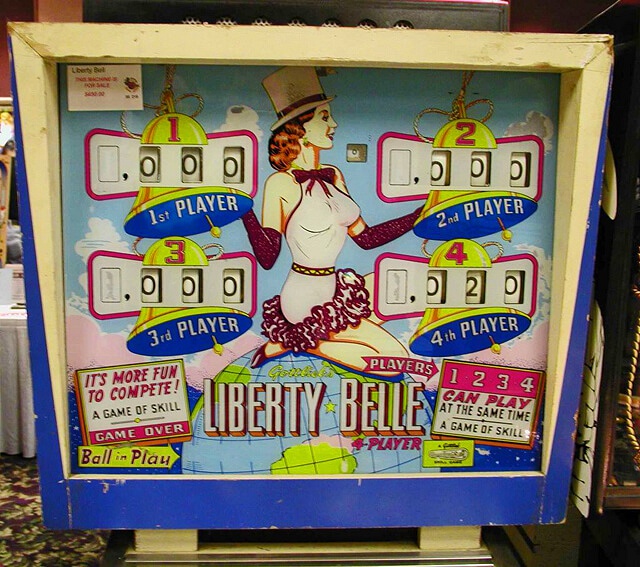 Liberty Belle is a classic electro-mechanical pinball machine produced by Gottlieb in 1961. It features patriotic themes and artwork and is known for its vibrant backglass and playfield designs.