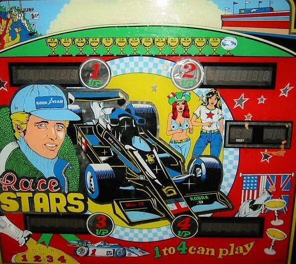 Race Stars is a competitive pinball game developed by Geiger in 1979, known for its racing theme and dynamic playfield.