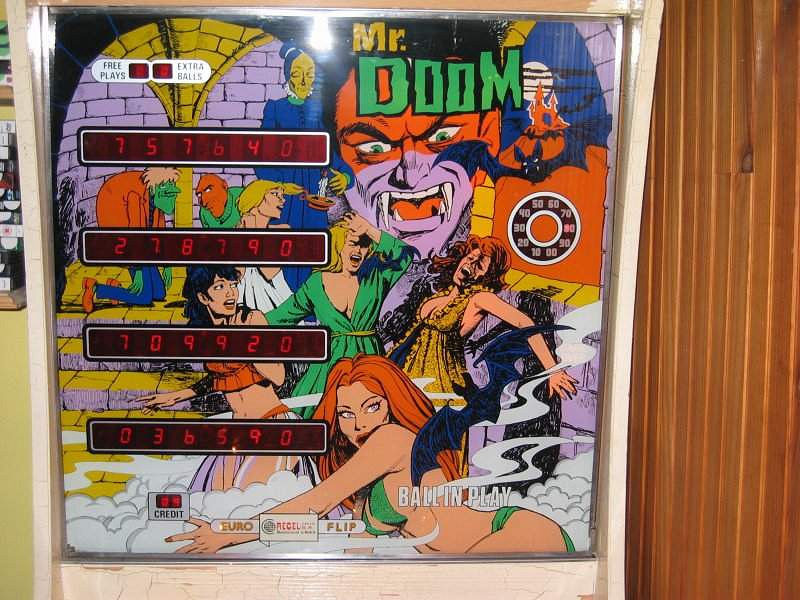 Mr. Doom is a pinball machine released by Recel in 1978. It features a horror theme with innovative gameplay mechanics for its time.