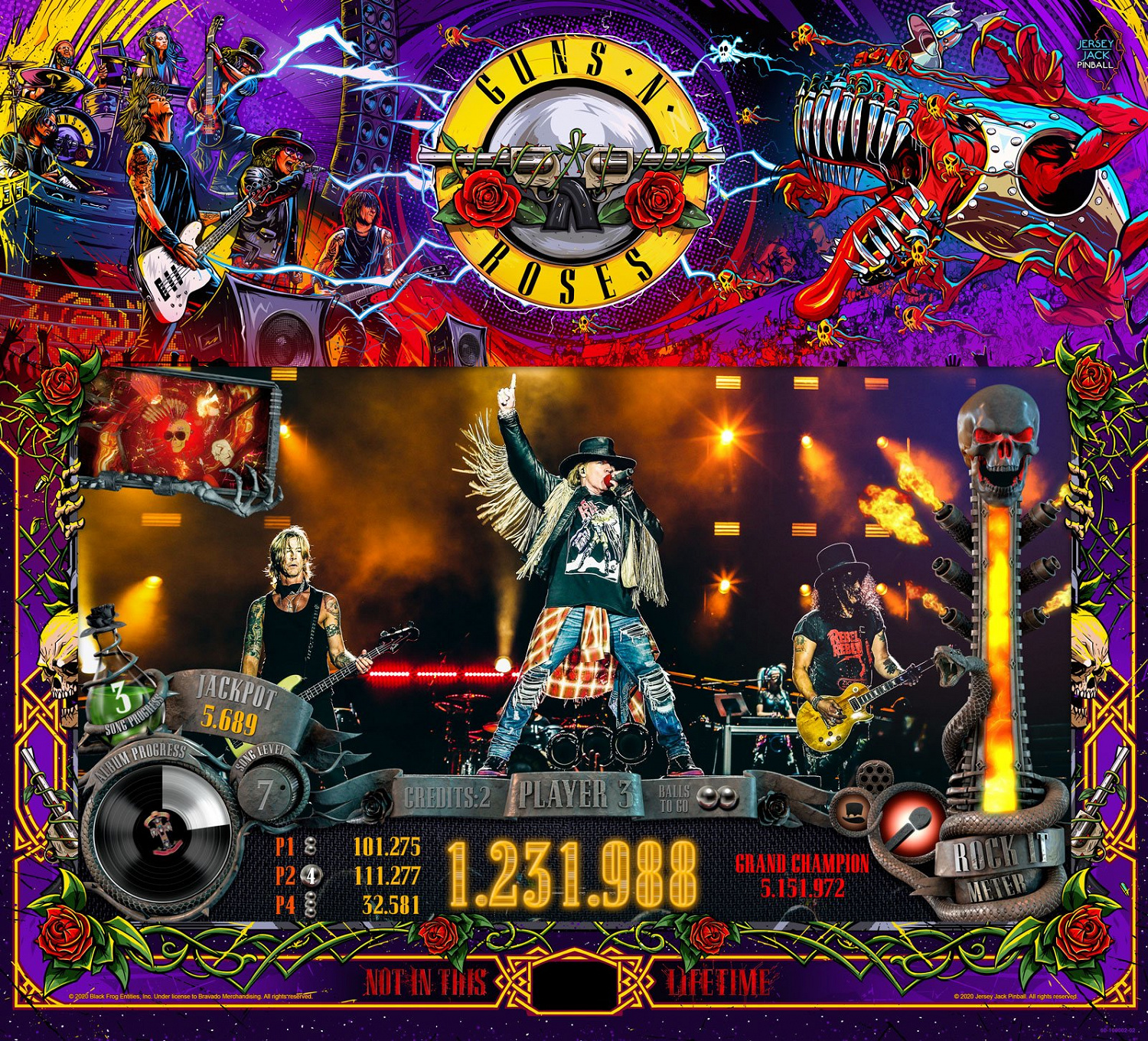 Guns N' Roses (Collector's Edition) is a pinball machine released by Jersey Jack Pinball in 2020. It is designed to capture the experience of a live Guns N' Roses concert, featuring the band's legendary songs and stage shows.