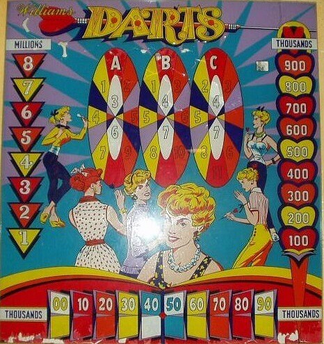 Darts is a classic electro-mechanical pinball machine created by Williams in 1960. This machine emulates the game of darts, featuring a vintage design typical of the 1960s era of pinball.