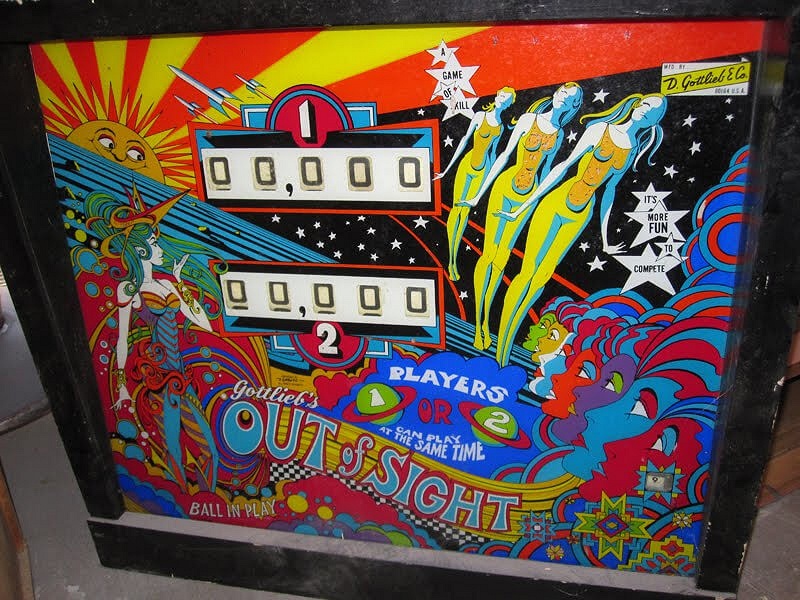 Out of Sight is a pinball machine from the manufacturer Gottlieb, released in 1974. It features an art theme consistent with the psychedelic aesthetics of the era.