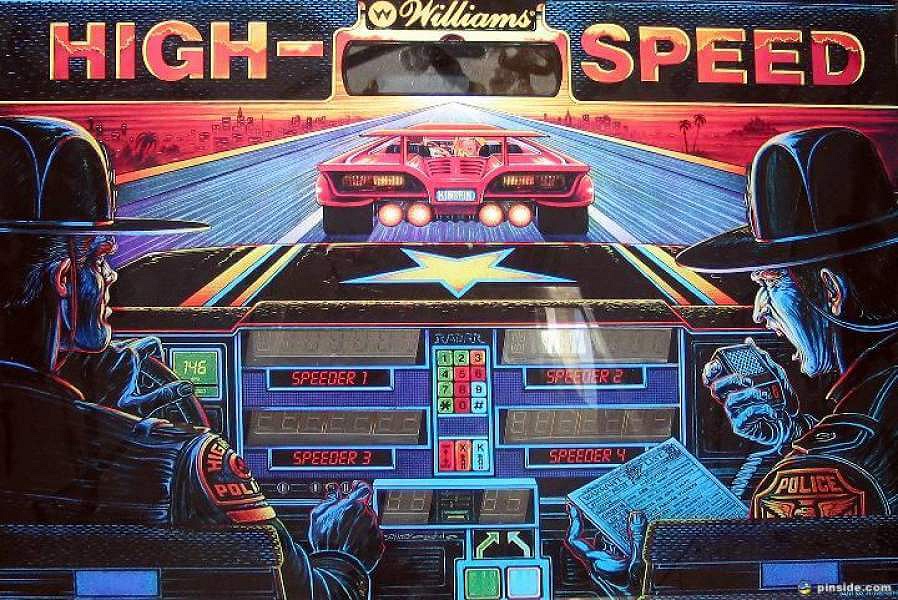 High Speed is a pinball machine designed by Steve Ritchie and produced by Williams Electronics in 1986. The game is based on a police chase scenario and was one of the first pinball machines to feature a multi-ball mode.