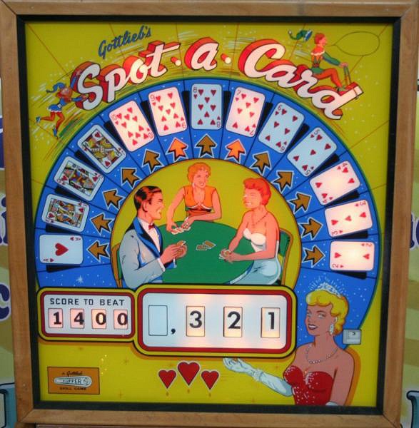 Spot-A-Card is a classic electro-mechanical pinball machine released by Gottlieb in 1960. It features card-playing themes and offers a nostalgic pinball experience with a focus on hitting specific targets to complete card sequences.