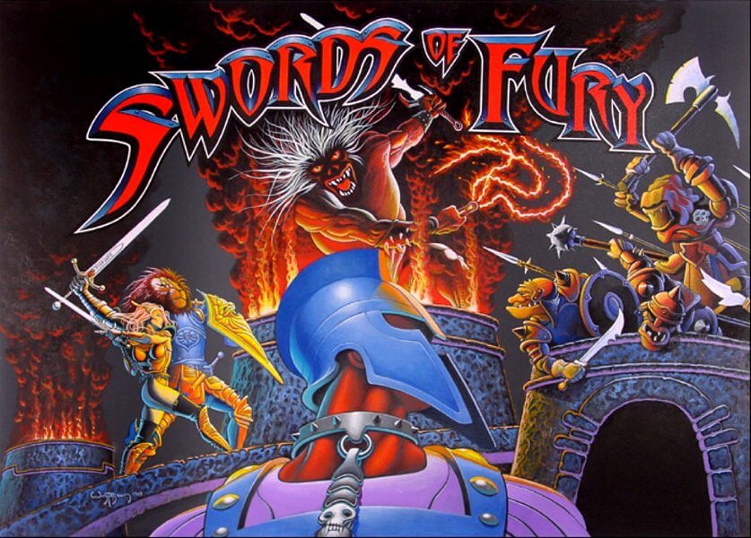 Swords of Fury is a pinball game released by Williams in 1988. Designed by a team led by Steve Kirk, this machine features an exciting fantasy theme involving medieval battles and warriors.
