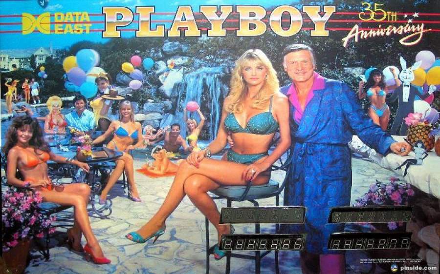 A pinball machine celebrating 35 years of the Playboy brand, featuring iconic imagery and themes related to Playboy magazine.