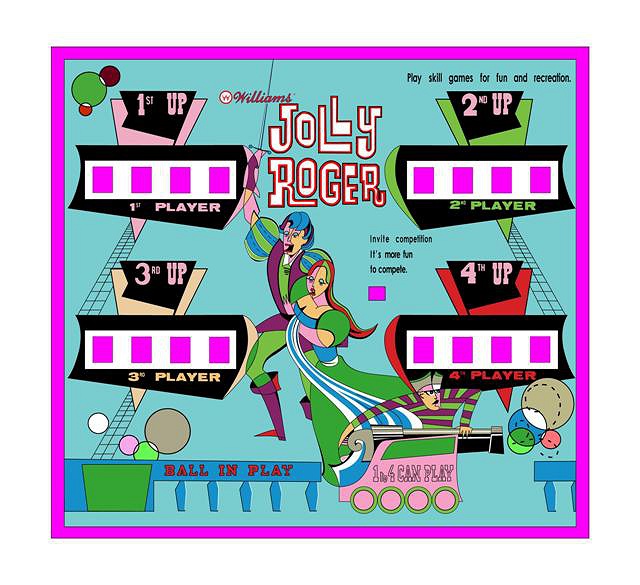 Jolly Roger is an electro-mechanical pinball machine released by Williams in 1967. It features a pirate theme with classic gameplay elements characteristic of the era.