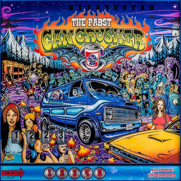 Pabst Can Crusher is a retro-style pinball machine crafted by Stern Pinball in collaboration with Pabst Blue Ribbon. It features a unique theme centered around the popular beer brand.