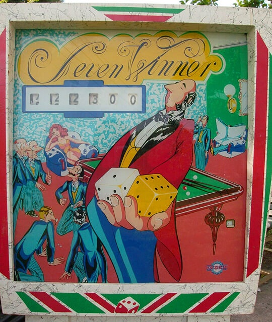 Seven Winner is a pinball machine manufactured by Inder, known for its uniqueness in design and gameplay from the early 1970s.