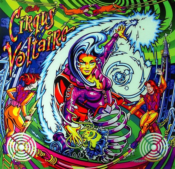 Cirqus Voltaire is a pinball machine manufactured by Bally in 1997. It features a circus theme and is known for its unique playfield design and colorful art.