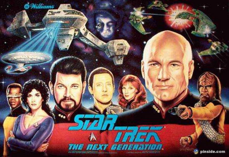 A wide-body pinball machine based on the popular TV series 'Star Trek: The Next Generation', featuring voices from the show's cast and a variety of interactive playfield elements.