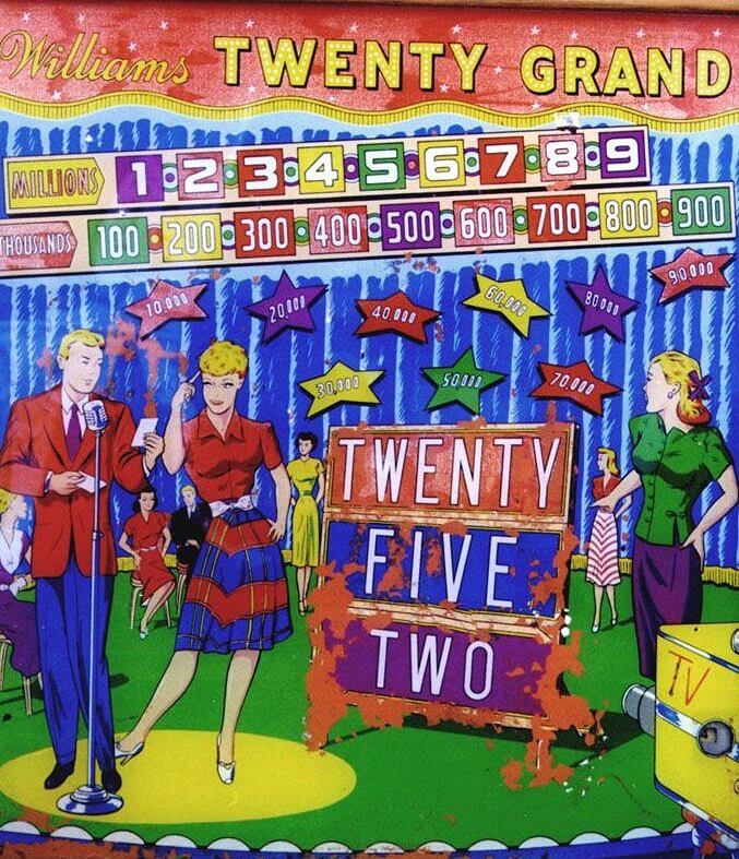 Twenty Grand is a vintage pinball machine released by Williams in the early 1950s. It features a classic design with electromechanical components, typical of the era.