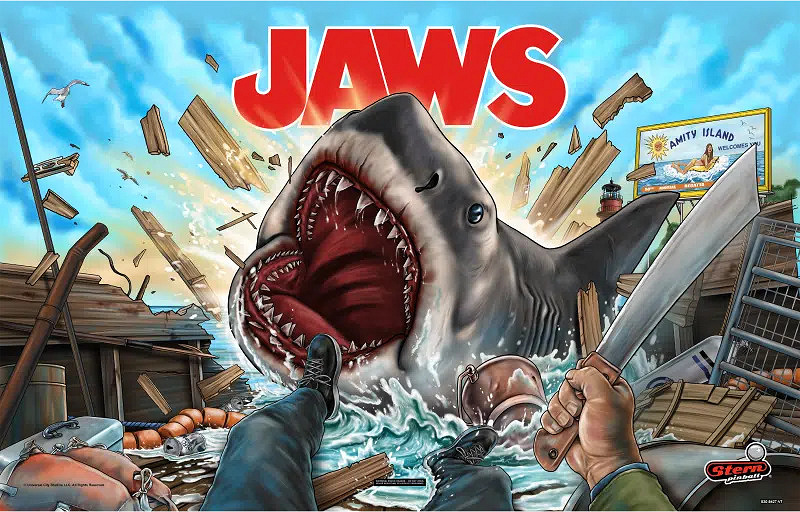 JAWS (Premium) is a pinball machine produced by Stern, themed around the iconic movie franchise JAWS, featuring engaging gameplay and advanced mechanisms.