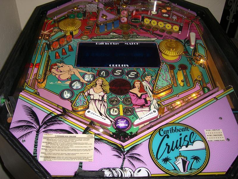 Caribbean Cruise is a unique pinball machine designed by Dennis Nordman, released in 1988 by International Concepts. It has a distinctive tropical theme, which incorporates gameplay elements resembling a cruise adventure.