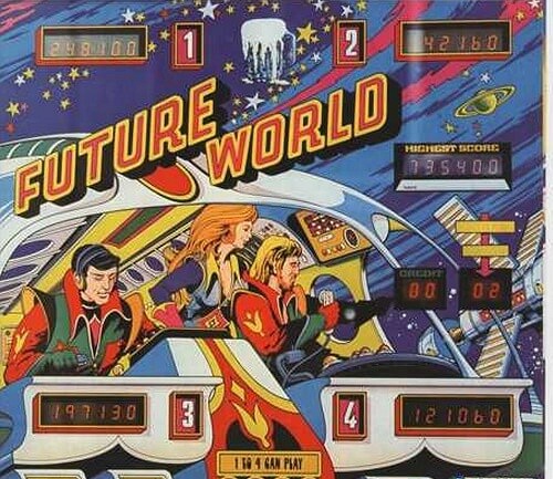 Future World is a pinball machine produced by Zaccaria in 1977, featuring an electro-mechanical design typical of the era. It has an intriguing space and sci-fi theme, providing a classic pinball experience with unique artwork and engaging gameplay elements.