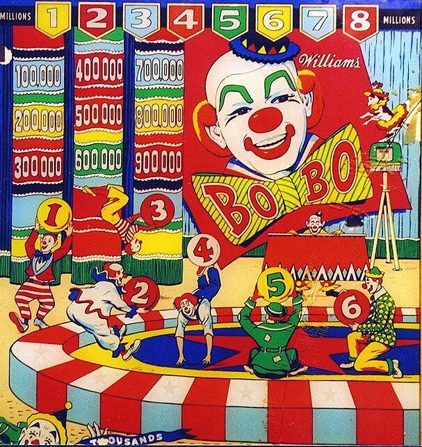Bo Bo is a vintage pinball machine released by Williams in 1960. It is a classic electromechanical pinball game reflecting the design and style of that era.
