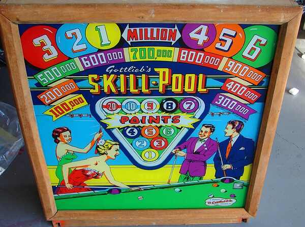 Skill-Pool is a vintage pinball machine designed by Gottlieb in 1952, themed around billiards and skill shots.