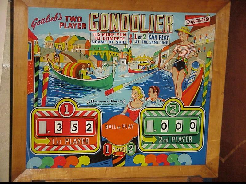 Gondolier is a classic electromechanical pinball machine manufactured by Gottlieb in 1958. Known for its intricate artwork and challenging gameplay typical of its era.