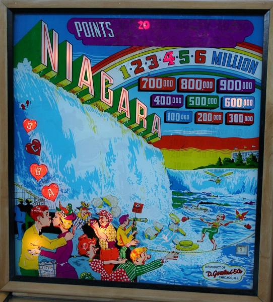 Niagara is a vintage pinball machine released by Gottlieb in 1951, known for its classic design and gameplay that incorporates water-themed graphics and features.
