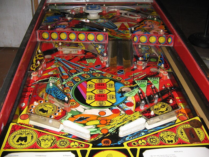 Cerberus is a pinball machine released in 1982 by Playmatic, a Spanish manufacturer known for its unique and colorful designs.