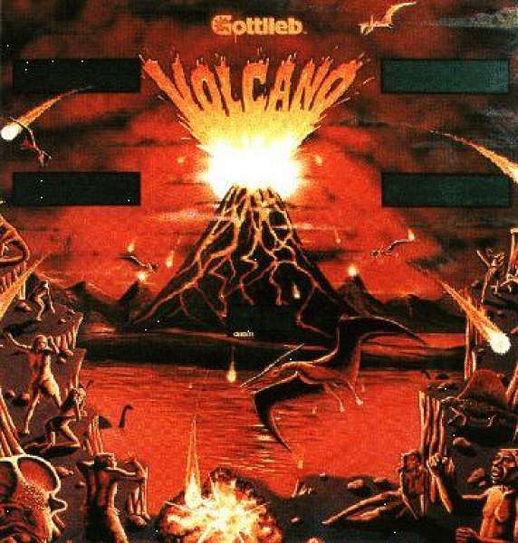 Volcano is a pinball machine designed by Gottlieb, featuring a volcanic island theme with lava flows and erupting volcanoes.